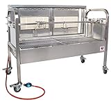 Beeketal 'BSG-120G' Gasgrill Spanferkelgrill aus Edelstahl mit Motor und Spieß (3-fach verstellbar), Gas Brenner mit Piezozündung, Grillwagen mit bremsbaren 360° Rollen, extra Holzkohlewanne