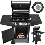 Juskys BBQ Gasgrill Louisiana 3 Brenner 8,1 kW - Gas Grillwagen inkl. Grillrost, Deckel - Grill mit Thermometer, Warmhalterost, Seitenablagen & Plane