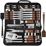 Grilliance 38 Stücke BBQ Grillbesteck Set Edelstahl Grillzubehör für Männer Geschenk Geburtstag Hochwertiger Grillutensilien Set Koffer mit Grillkoffer und Grillmatte für Garten und Camping Braun