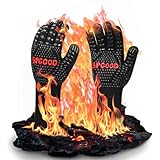 SPGOOD Grillhandschuhe hitzebeständig 800 Grad feuerfeste Handschuhe Kochhandschuhe Backhandschuhe für Küche Grill BBQ Ofenhandschuhe,Schwarz(L/XXL)